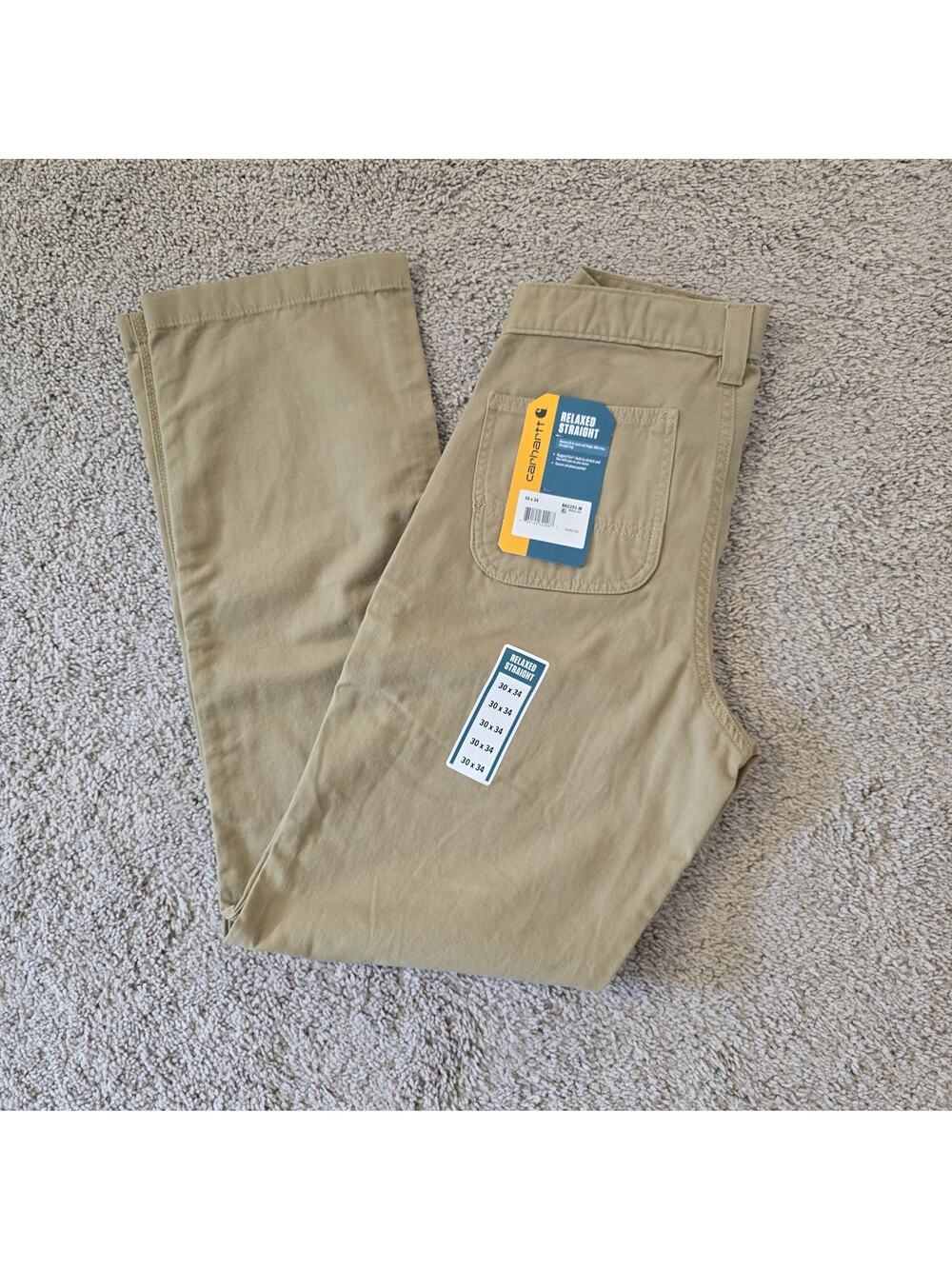 Carhartt Pants Sz 30x34 Relaxed Straight Rugged Flex Canvas Khaki BN2291-M New